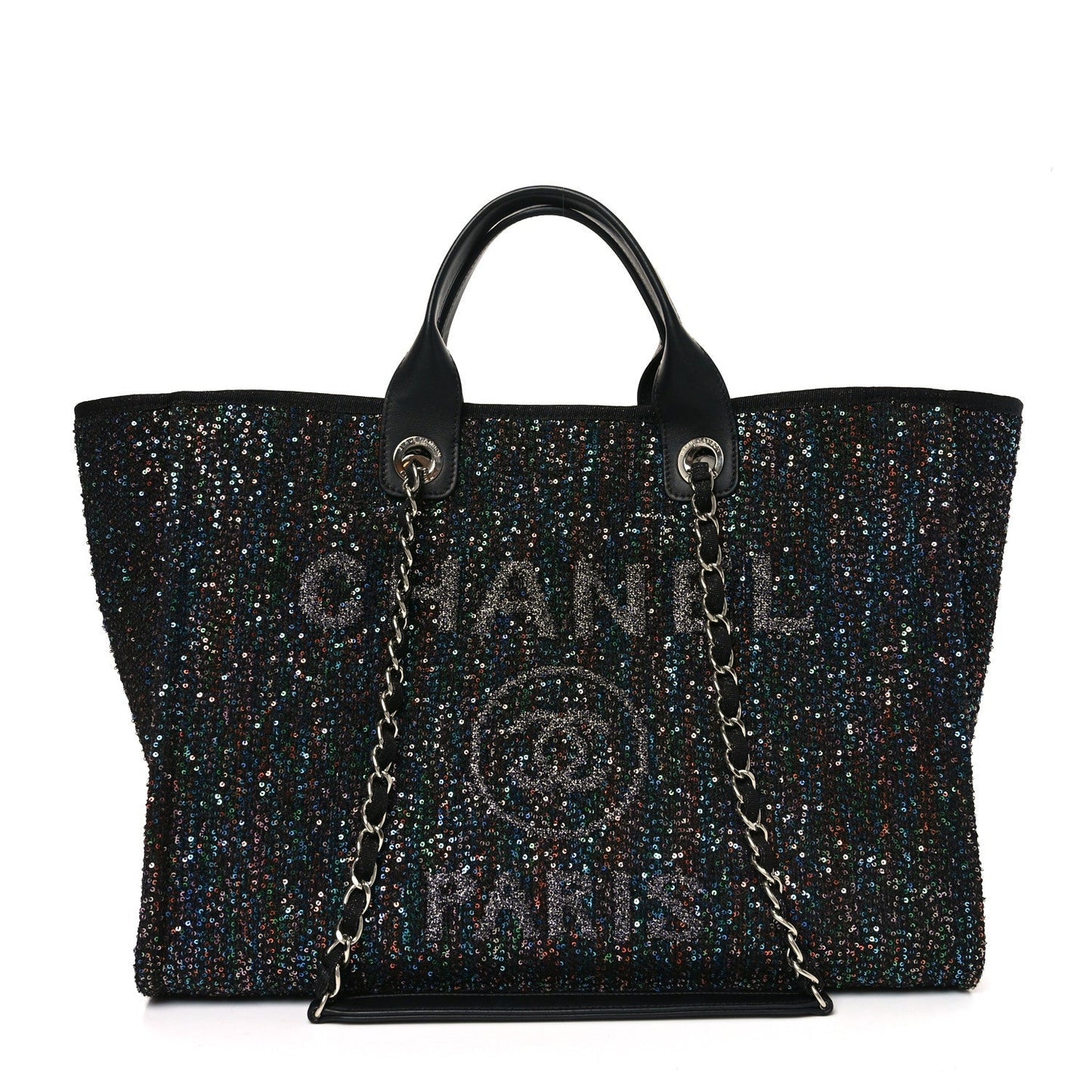Calfskin Sequin Medium Deauville Tote Black