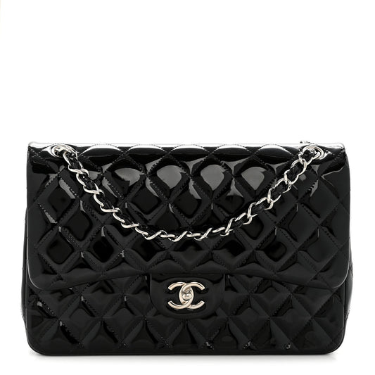 Patent Quilted Jumbo Double Flap Black