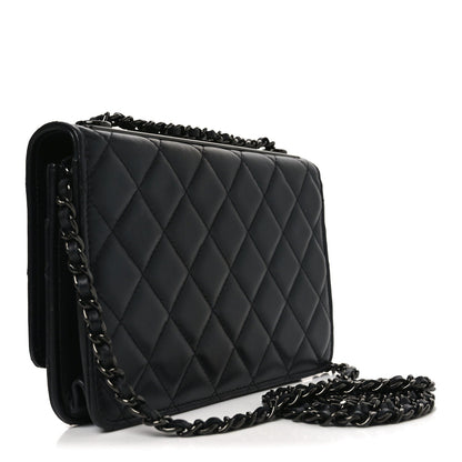 Lambskin Quilted Trendy CC Wallet On Chain WOC So Black
