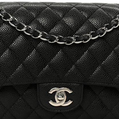 Caviar Quilted Medium Double Flap Black