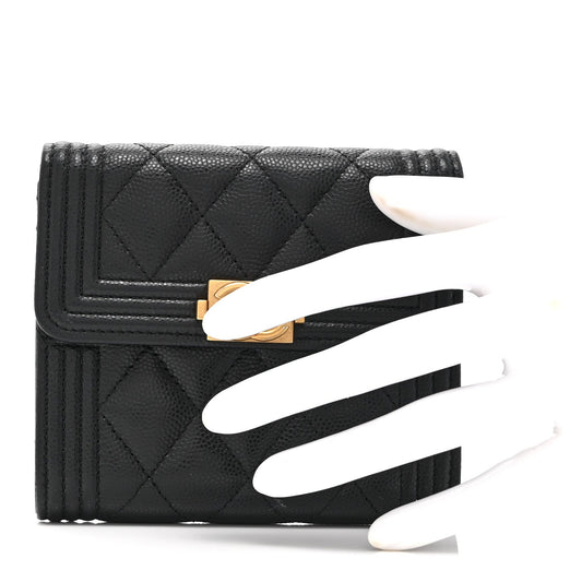 Caviar Quilted Compact Boy Wallet Black