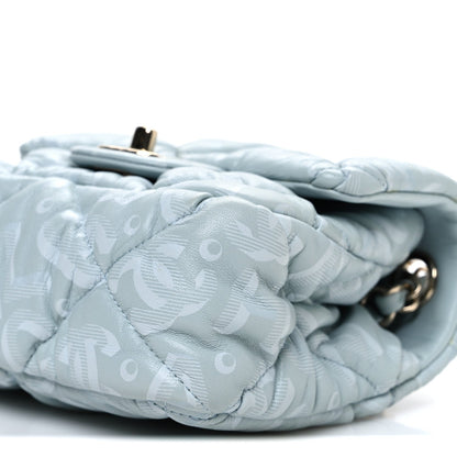 Lambskin Quilted Printed CC Mini Square Flap Light Blue