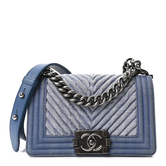 Denim Chevron Small Boy Flap Light Blue