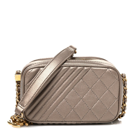Metallic Lambskin Mini Coco Boy Camera Case Dark Gold