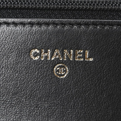 Lambskin Quilted Golden Class Wallet on Chain WOC Black