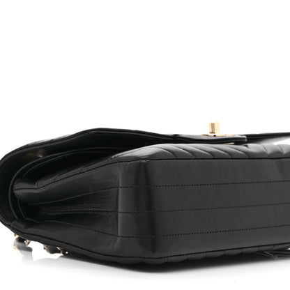 Lambskin Chevron Quilted Medium Double Flap Black