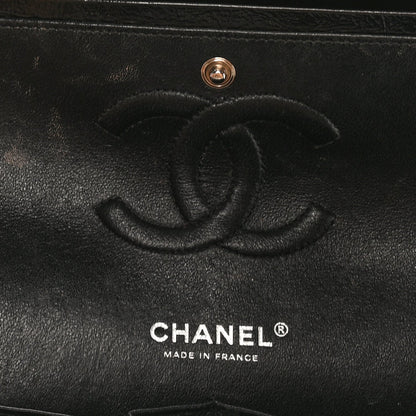 Shiny Crumpled Calfskin Quilted Medium Double Flap So Black