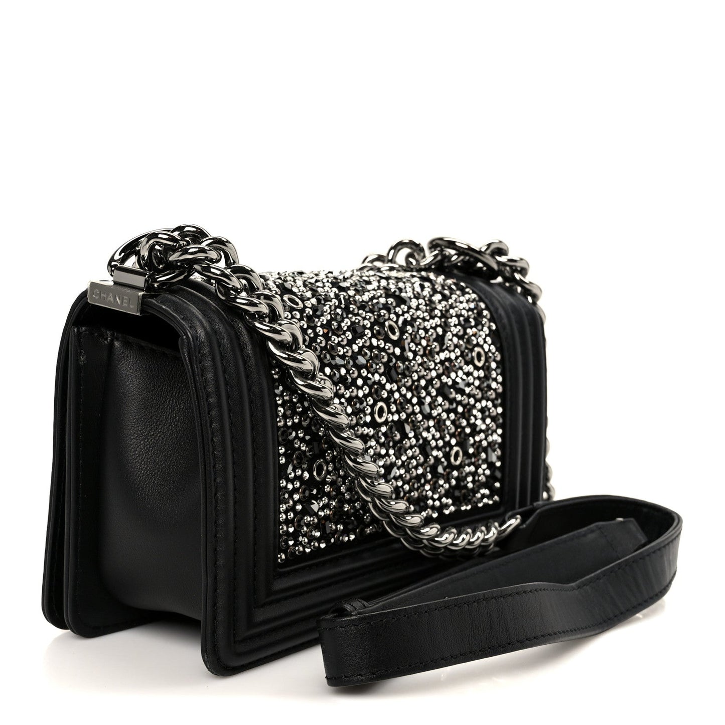 Calfskin Strass Crystal Small Boy Flap Black