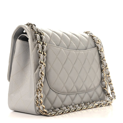 Caviar Quilted Jumbo Double Flap Grey