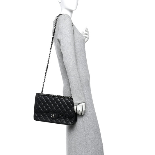 Caviar Quilted Jumbo Double Flap Black