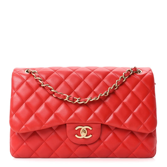 Lambskin Quilted Jumbo Double Flap Red