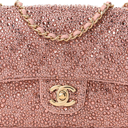 Lambskin Crystal Diamante Small Flap Light Pink