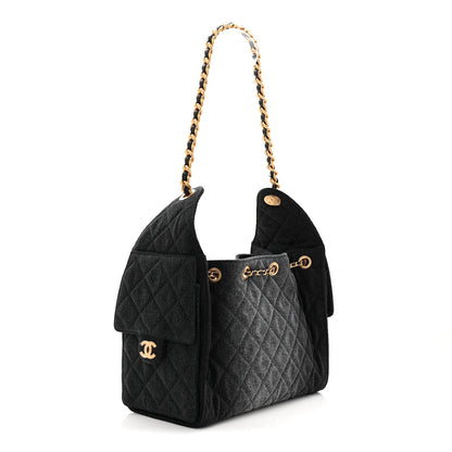 Washed Denim Quilted Small Chanel 25 Handbag Black