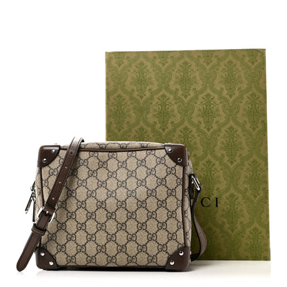 GG Supreme Monogram Textured Calfskin Square Messenger Bag Beige Ebony New Acero