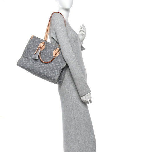 Monogram Denim Onthego MM Washed Grey
