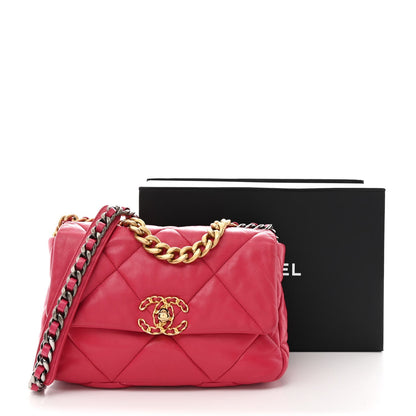Lambskin Quilted Medium Chanel 19 Flap Dark Pink