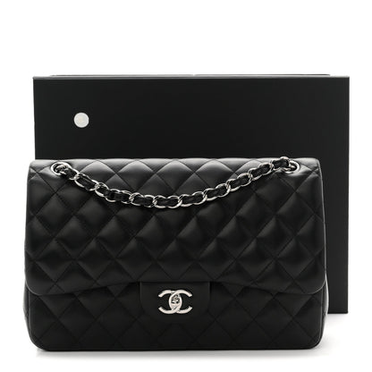 Lambskin Quilted Jumbo Double Flap Black