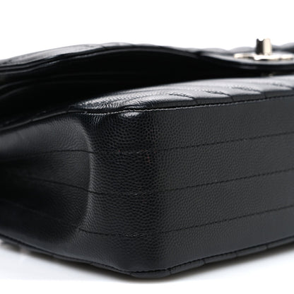 Caviar Chevron Quilted Medium Double Flap Black