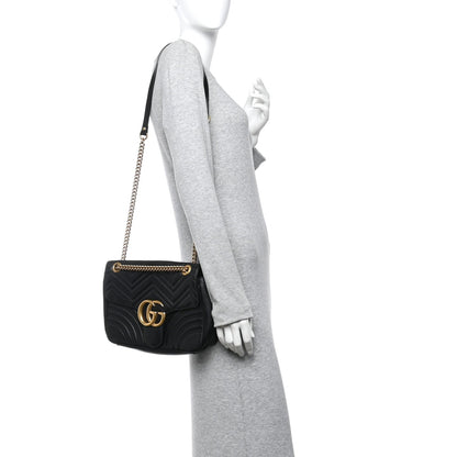 Calfskin Matelasse Medium GG Marmont Shoulder Bag Black