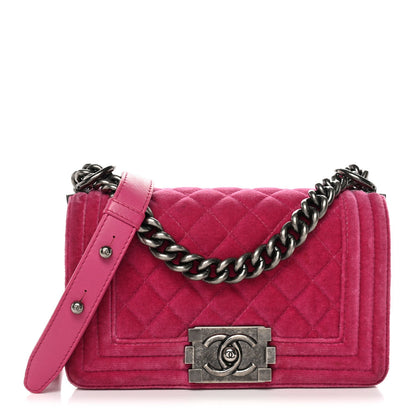 Velvet Quilted Small Boy Flap Fuchsia