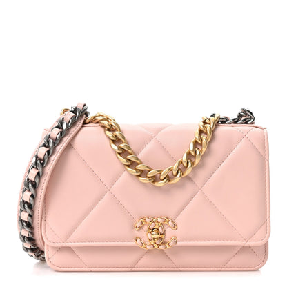 Lambskin Quilted Chanel 19 Wallet On Chain WOC Light Pink