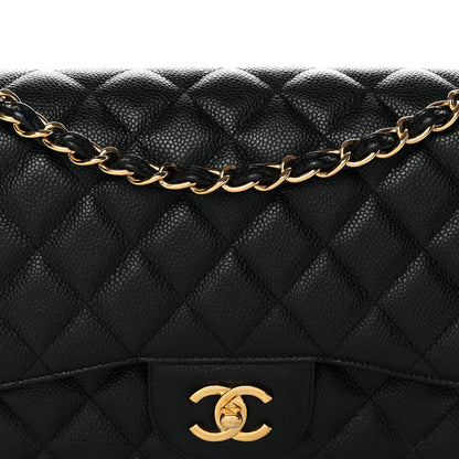 Caviar Quilted Jumbo Double Flap Black