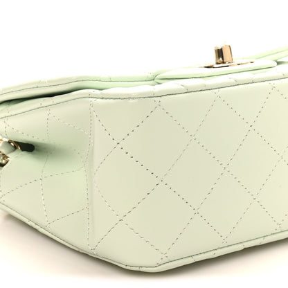 Lambskin Quilted Mini Square Flap Light Green