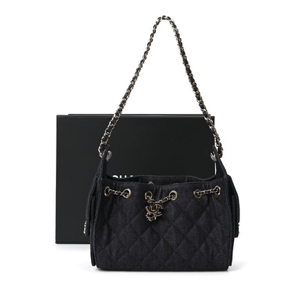 Denim Quilted Mini Chanel 25 Handbag Dark Blue