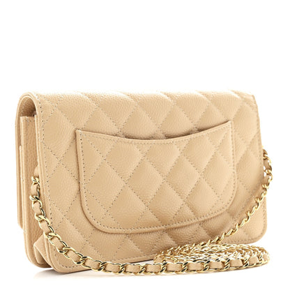 Caviar Quilted Wallet on Chain WOC Beige