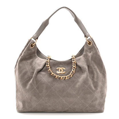 Suede Quilted Large Hobo Dark Grey