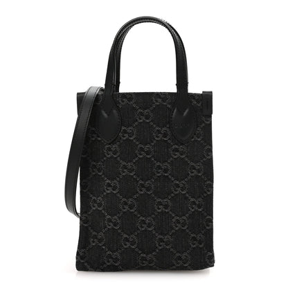 Denim GG Monogram Calfskin Mini Ophidia Tote Bag Black