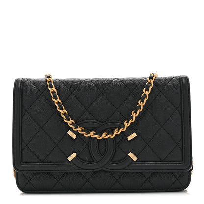Caviar Quilted CC Filigree Wallet On Chain WOC Black