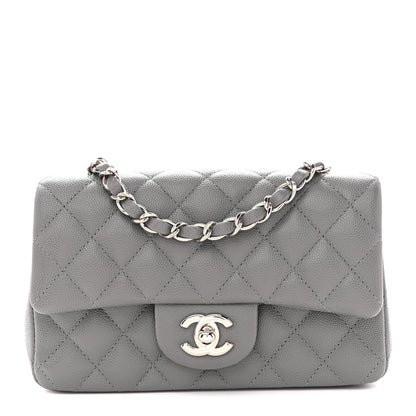 Caviar Quilted Mini Rectangular Flap Grey