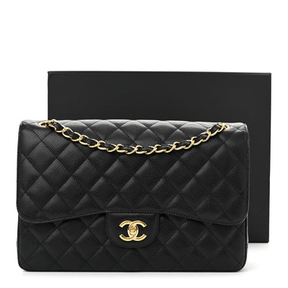 Caviar Quilted Jumbo Double Flap Black