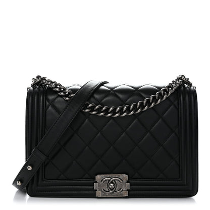 Calfskin Quilted Medium Boy Flap Black