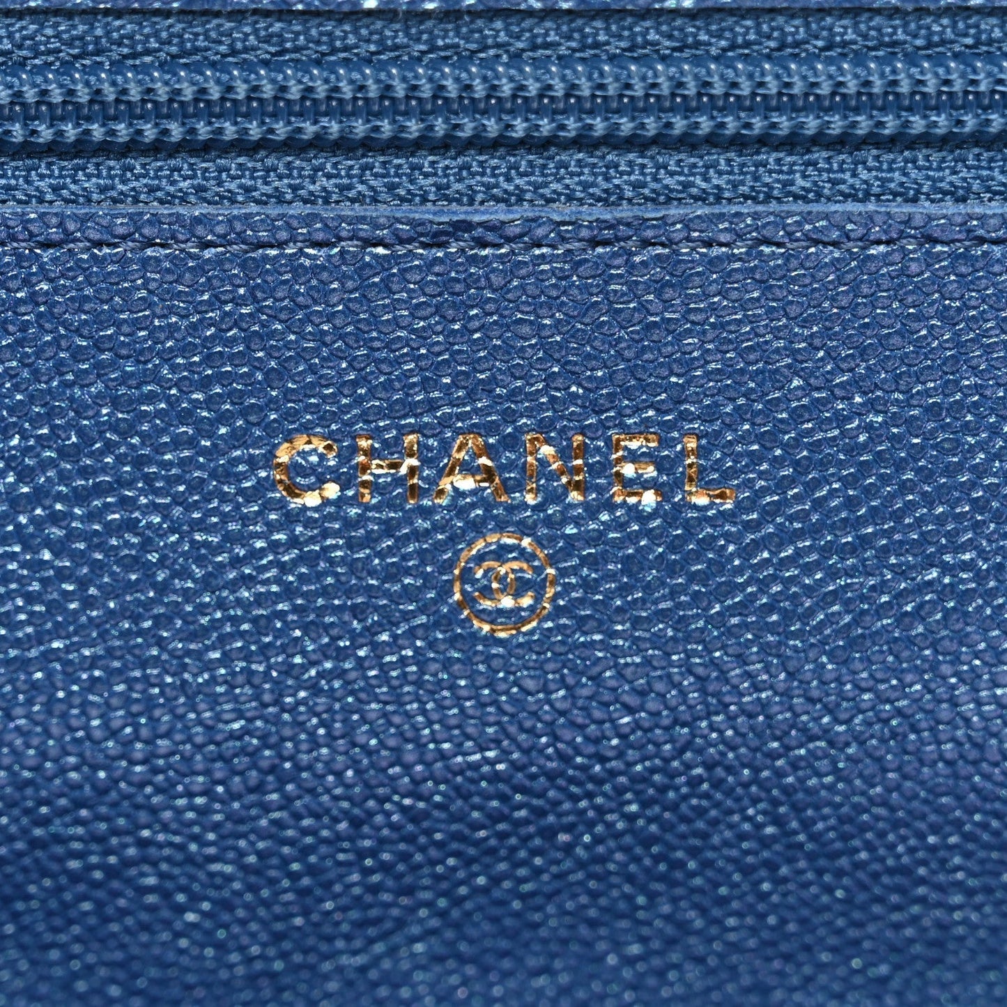 Iridescent Caviar Quilted Wallet on Chain WOC Dark Blue