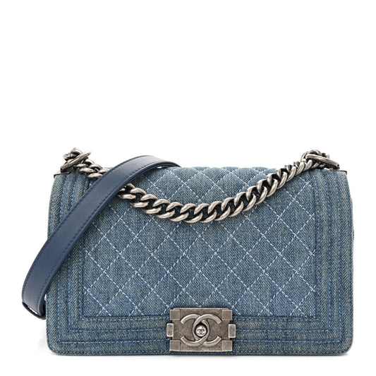 Denim Quilted Medium Boy Flap Blue
