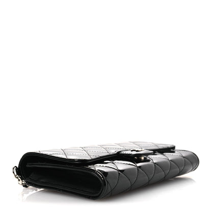 Patent Quilted Wallet On Removable Chain WOC Black