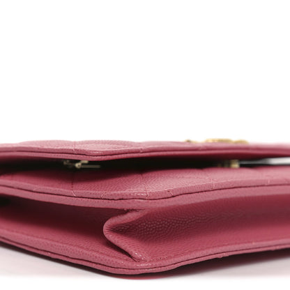 Caviar Quilted Textured CC Wallet On Chain WOC Pink