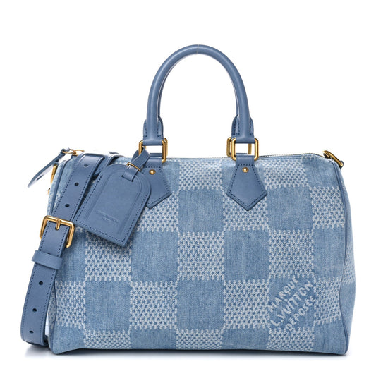 Damier Denim 3D Speedy Bandouliere 30 Denim Blue