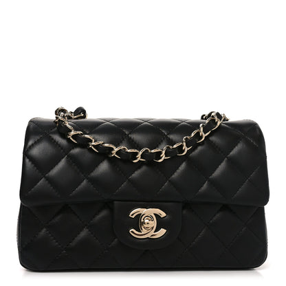 Lambskin Quilted Mini Rectangular Flap Black