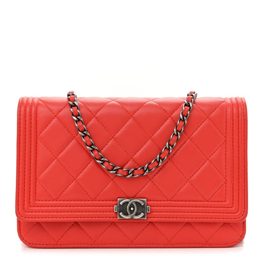 Lambskin Quilted Boy Wallet On Chain WOC Red