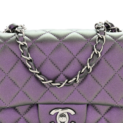 Iridescent Lambskin Quilted Mini Square Flap Dark Purple
