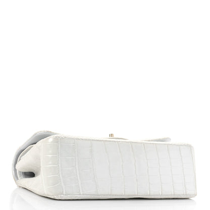 Iridescent Alligator Jumbo Double Flap Light Grey