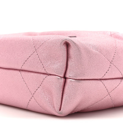 Metallic Lambskin Lacquered Monochrome Quilted Mini Chanel 22 Pink