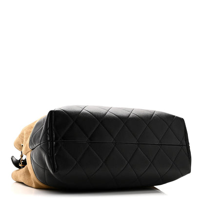 Suede Calfskin Shiny Lambskin Quilted Small Coco Base Shopping Bag Beige Black