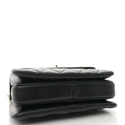 Lambskin Quilted Mini Trendy CC Dual Handle Flap Bag Black