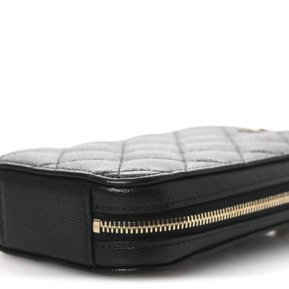 Caviar Quilted Phone Holder Wallet On Chain WOC Black