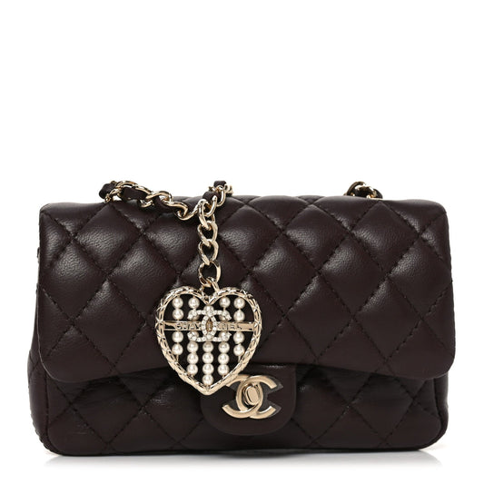 Lambskin Quilted Mini Double Flap With Hook Dark Brown