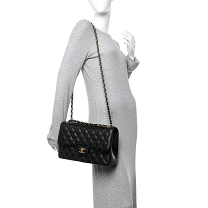 Caviar Quilted Jumbo Double Flap Black